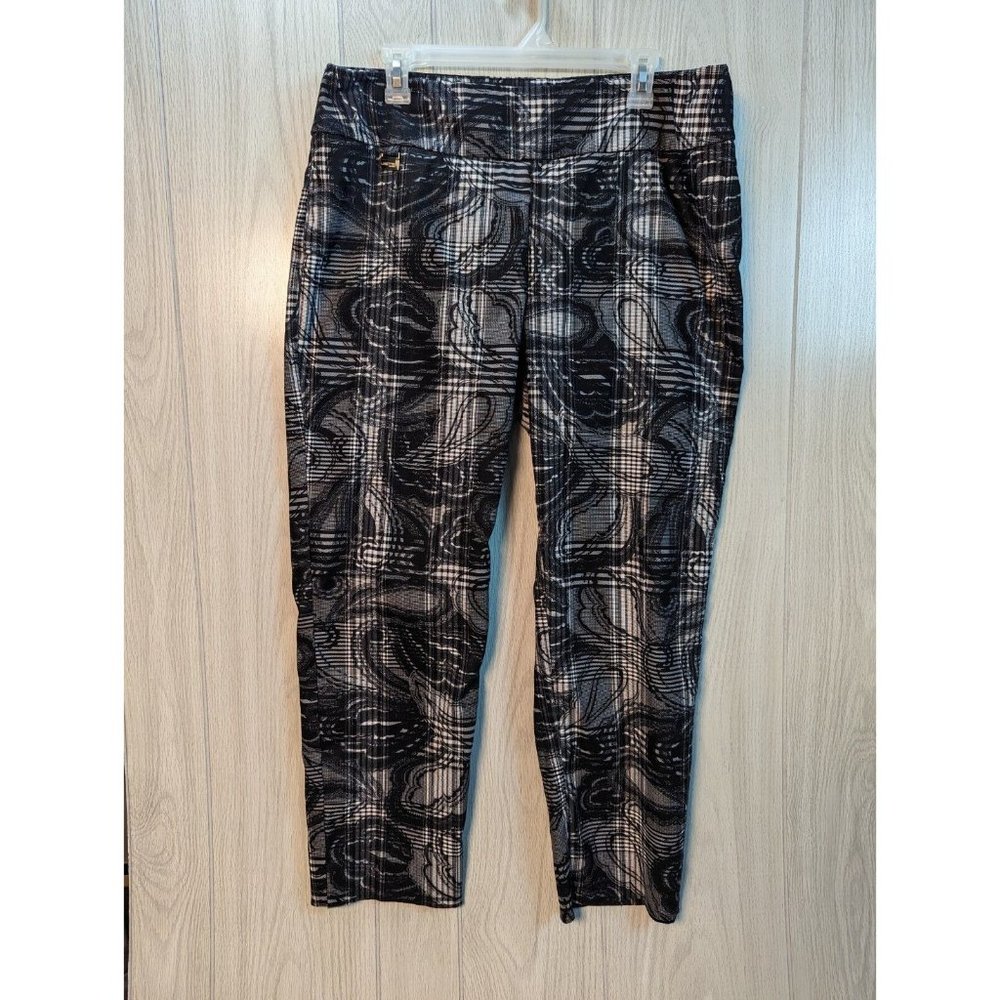 Lisette L Montreal Pants Womens Sz 16 Black White Plaid Paisley Print Pull On